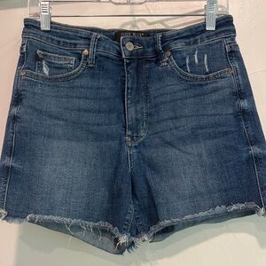 Judy Blue High-Rise Distressed Dark Blue Denim Shorts